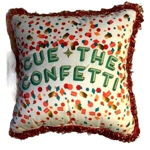 Pillow Cue The Confetti Fringes Orange Red Teal Teen Party Hobby Lobby NEW Toss